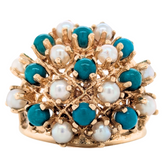 Estate: 14K Yellow Gold Turquoise & Pearl Domed Ring
